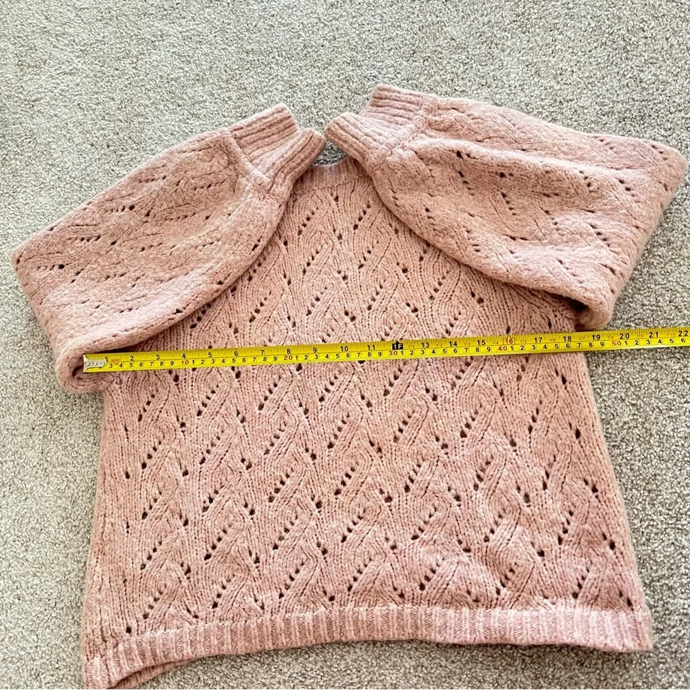 J. Crew Pointelle Crewneck Open Knit Pink Wool Sweater - Picture 8 of 8